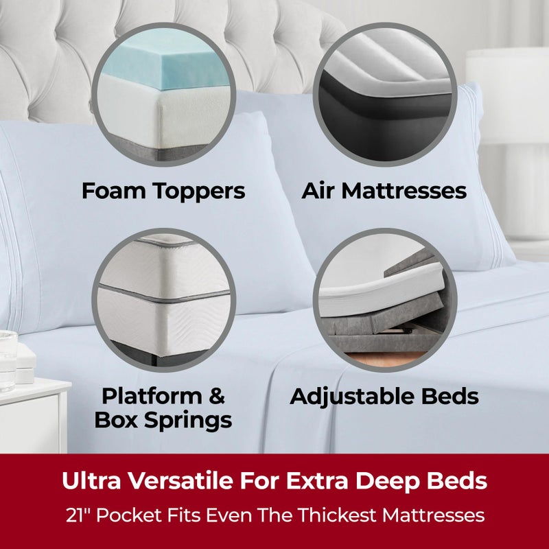 Mellanni Extra Deep Queen Sheets - 4 PC Iconic Collection Bedding - Hotel Luxury, Ultra Soft, Cooling Bed Sheets - Wrinkle, Fade, Stain Resistant (Queen, Blue Hydrangea) - Image 2